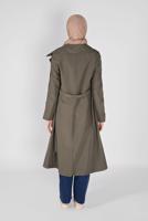 Hijab clothing KHAKI WIDE COLLAR BELTED TRENCH COAT 551 