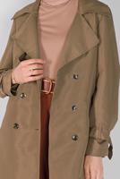 Tesettür giyim KAHVE MANŞETLERİ KEMERLİ TRENÇKOT 591