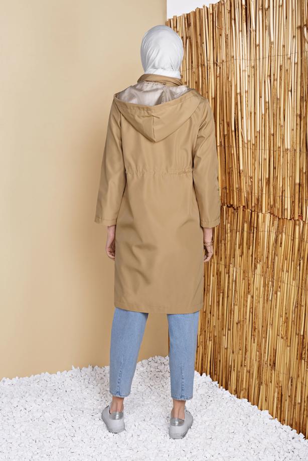 Hijab clothing  GATHERED AT THE WAIST HOODED TRENCH COAT 651  - TRENDTESETTÜR