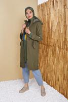 Hijab clothing KHAKI GATHERED AT THE WAIST HOODED TRENCH COAT 651 