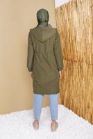 Hijab clothing KHAKI GATHERED AT THE WAIST HOODED TRENCH COAT 651 