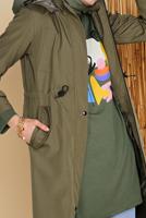 Hijab clothing KHAKI GATHERED AT THE WAIST HOODED TRENCH COAT 651 