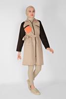 Tesettür giyim KAHVE KUŞAKLI FERMUARLI TRENÇKOT 991 