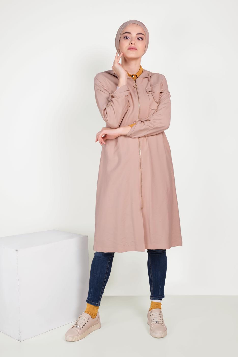 Hijab clothing POWDER ZIPPERED SPORTS TRENCH COAT 10154 