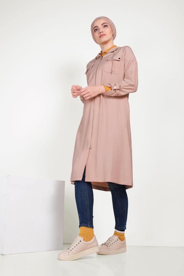 Vêtements hijab POUDRE TRENCH DE SPORT ZIPPÉ 10154 - TRENDTESETTÜR