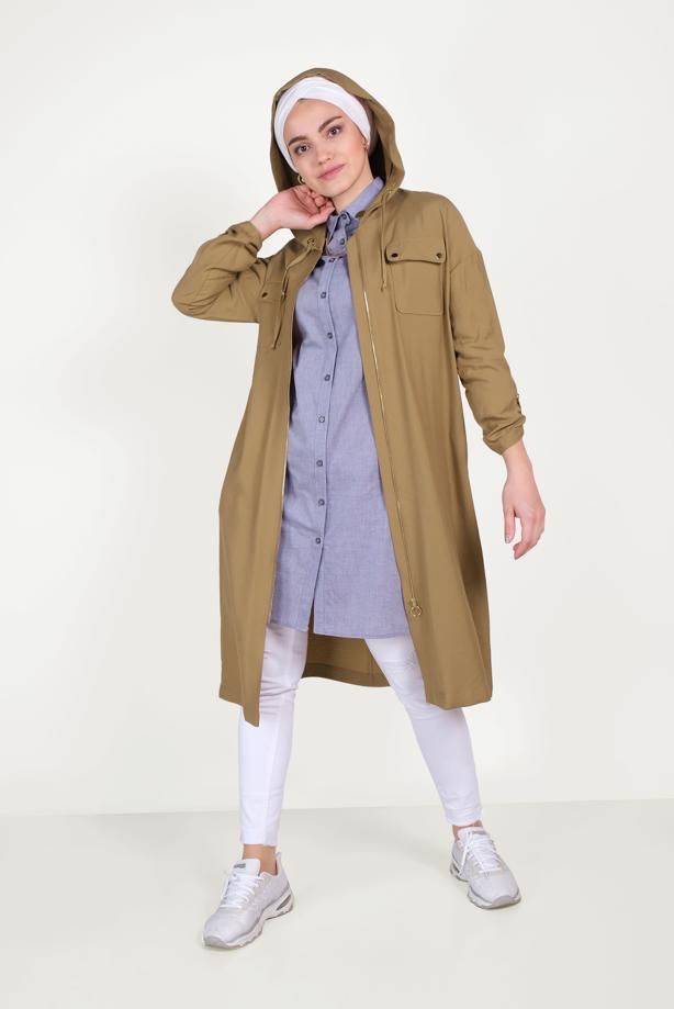 Vêtements hijab BRUN TRENCH DE SPORT ZIPPÉ 10154 - TRENDTESETTÜR