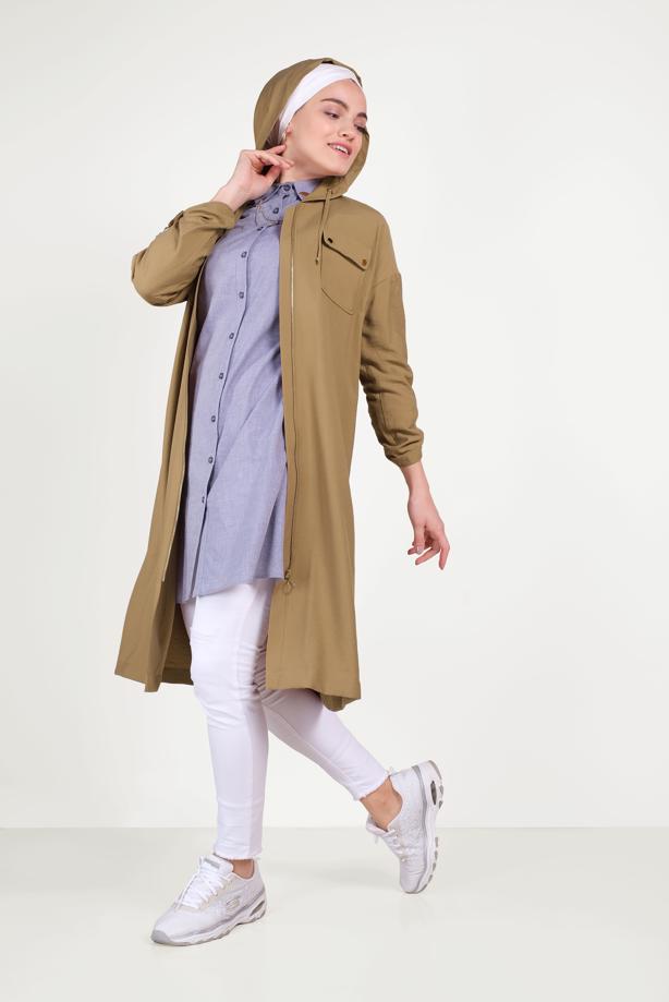Vêtements hijab BRUN TRENCH DE SPORT ZIPPÉ 10154 - TRENDTESETTÜR