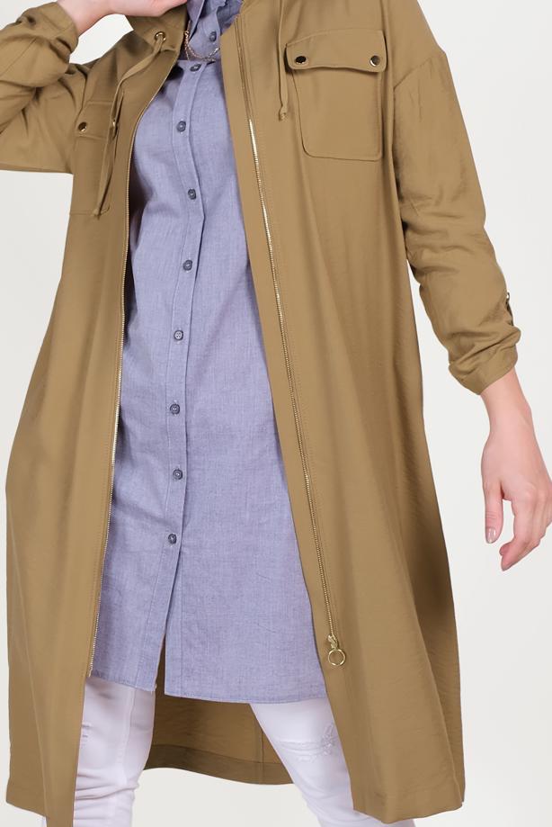 Vêtements hijab BRUN TRENCH DE SPORT ZIPPÉ 10154 - TRENDTESETTÜR