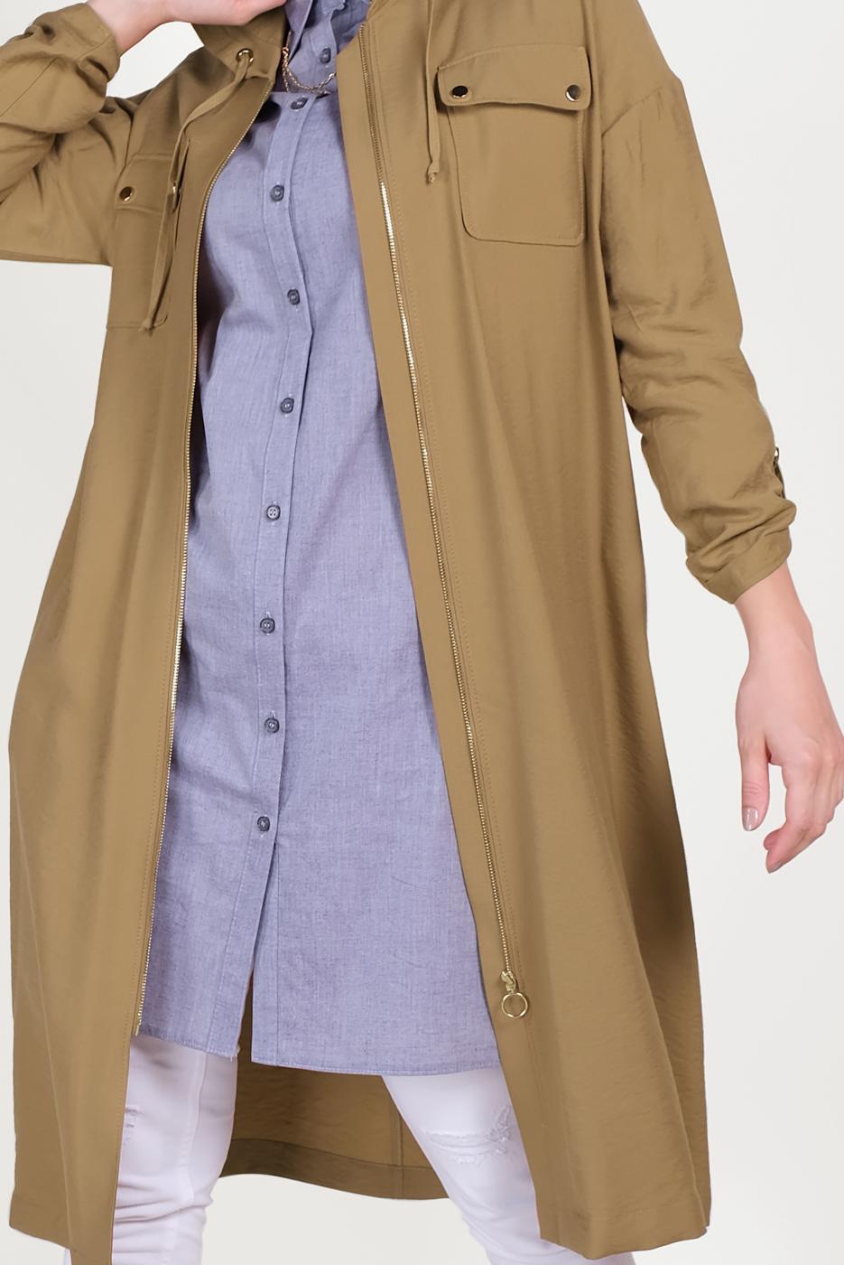 Hijab clothing BROWN ZIPPERED SPORTS TRENCH COAT 10154 