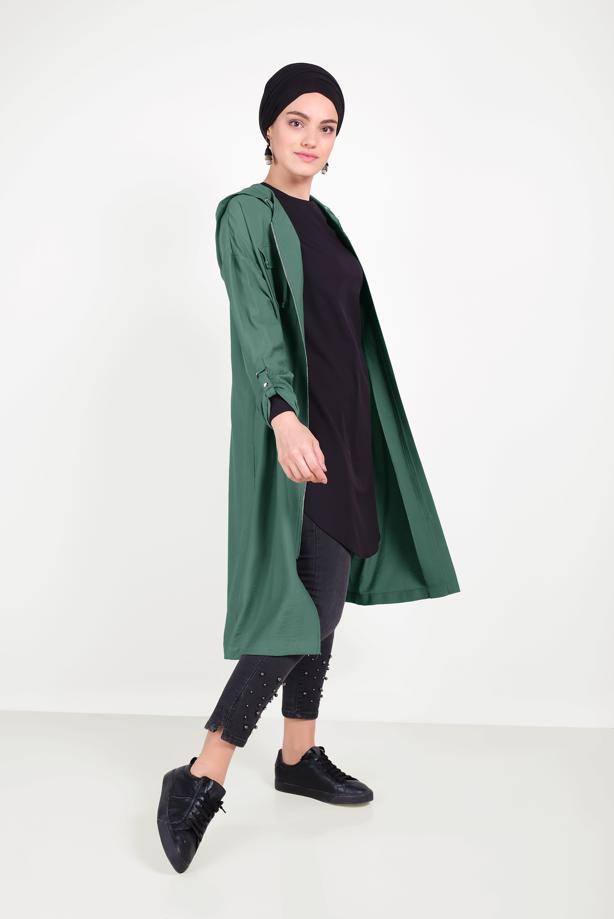 Vêtements hijab VERT TRENCH DE SPORT ZIPPÉ 10154 - TRENDTESETTÜR