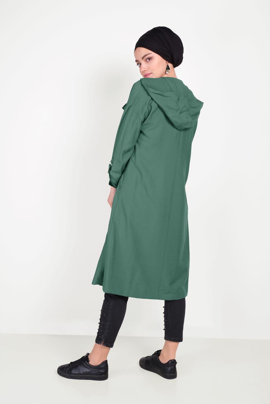 Hijab clothing GREEN ZIPPERED SPORTS TRENCH COAT 10154 