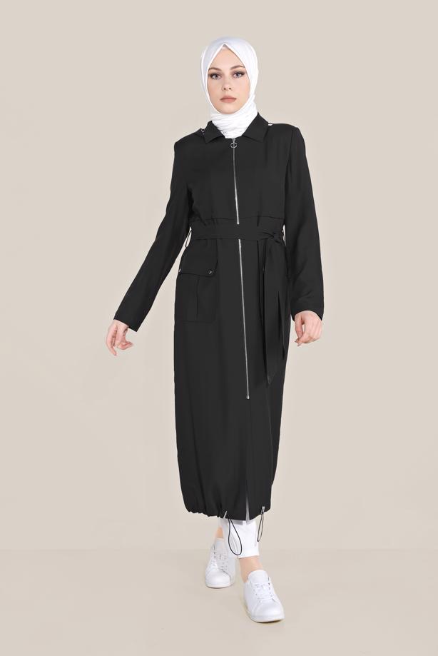 Vêtements hijab NOIR ALVINA TRENCH-COAT CEINTURÉ À CAPUCHE T 10174 - TRENDTESETTÜR