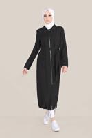Hijab clothing BLACK ALVINA HOODED BELTED TRENCH COAT T 10174