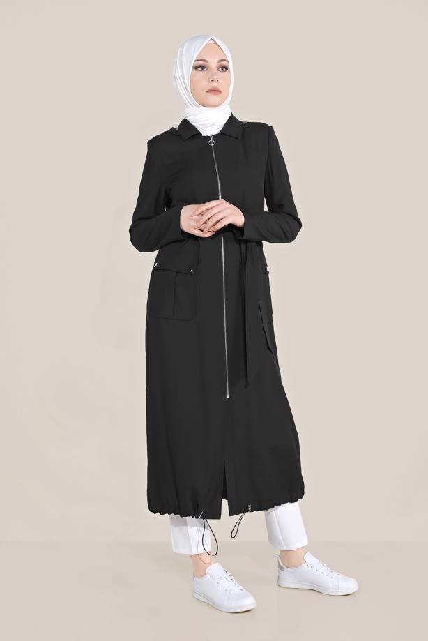 Vêtements hijab NOIR ALVINA TRENCH-COAT CEINTURÉ À CAPUCHE T 10174 - TRENDTESETTÜR