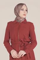 Tesettür giyim BORDO ALVİNA KUŞAKLI KAPÜŞONLU TRENÇKOT 10174
