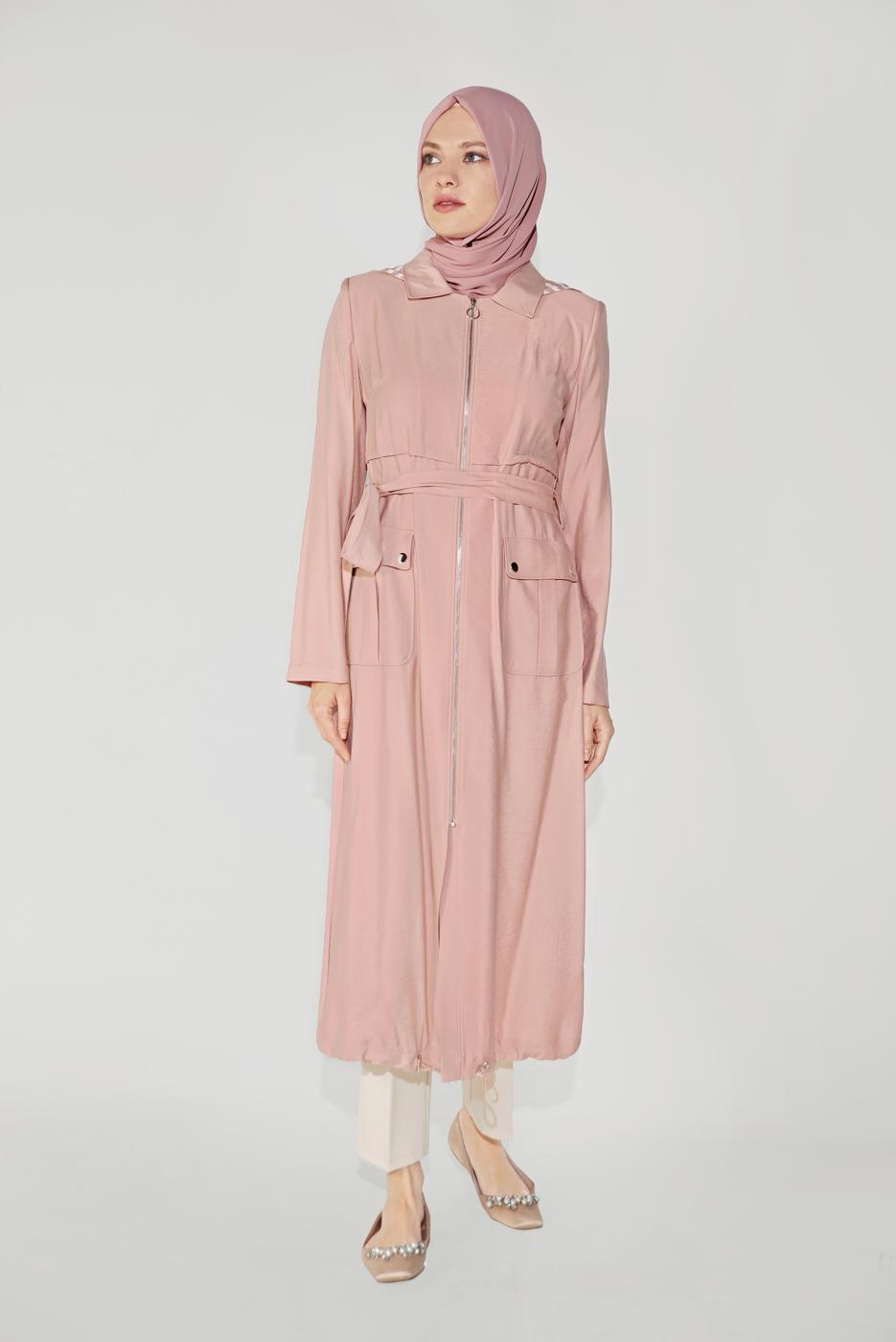 Hijab clothing POWDER ALVINA HOODED BELTED TRENCH COAT T 10174
