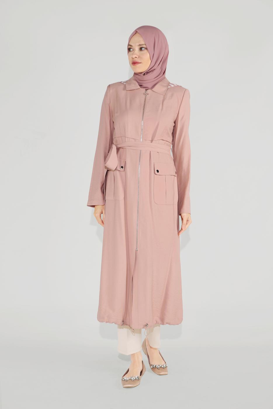 Hijab clothing POWDER ALVINA HOODED BELTED TRENCH COAT T 10174