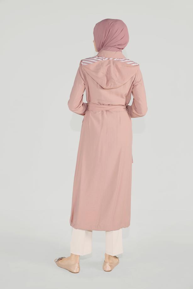 Vêtements hijab POUDRE ALVINA TRENCH-COAT CEINTURÉ À CAPUCHE T 10174 - TRENDTESETTÜR