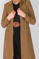 Tesettür giyim KAHVE ALVİNA KUŞAKLI KAPÜŞONLU TRENÇKOT 10174
