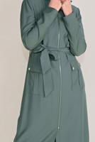 Tesettür giyim YEŞİL ALVİNA KUŞAKLI KAPÜŞONLU TRENÇKOT 10174