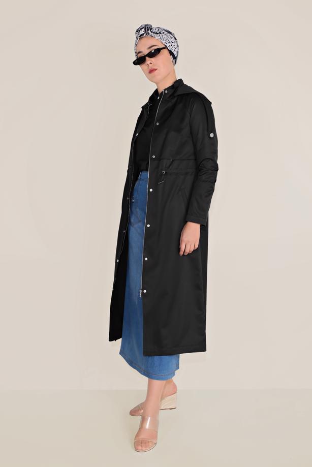 Vêtements hijab NOIR TRENCH À CAPUCHE 10190 - TRENDTESETTÜR