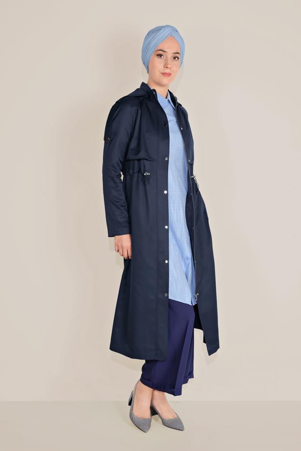 Vêtements hijab BLEU MARINE TRENCH À CAPUCHE 10190 - TRENDTESETTÜR