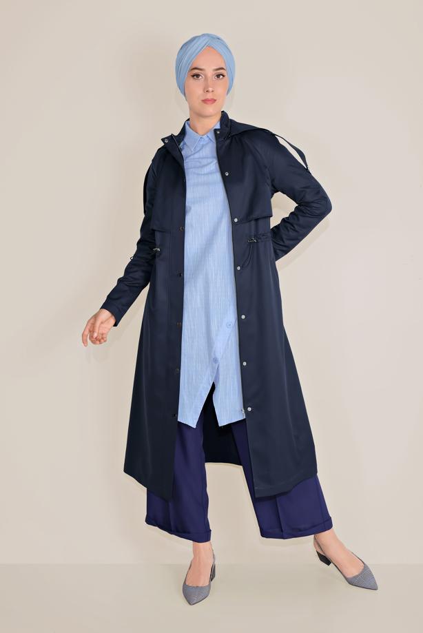 Vêtements hijab BLEU MARINE TRENCH À CAPUCHE 10190 - TRENDTESETTÜR