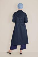 Hijab clothing NAVY BLUE TIE DETAIL HOODED TRENCH COAT 10190 