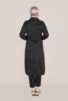 Tesettür giyim SİYAH ALVİNA BELİ BAĞCIKLI FERMUARLI TRENÇKOT 10191