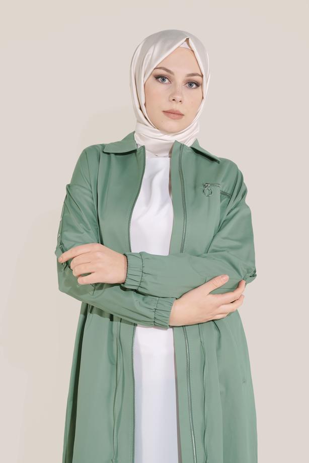 Vêtements hijab VERT TRENCH FERMETURE ÉCLAIR 10191 - TRENDTESETTÜR
