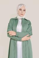 Hijab clothing GREEN TIE DETAIL ZIPPERED TRENCH COAT 10191  