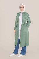 Hijab clothing GREEN TIE DETAIL ZIPPERED TRENCH COAT 10191  