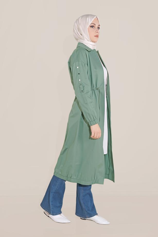 Vêtements hijab VERT TRENCH FERMETURE ÉCLAIR 10191 - TRENDTESETTÜR