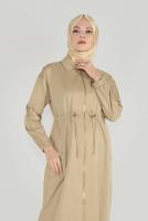 Tesettür giyim KAHVE ALVİNA BELİ BAĞCIKLI FERMUARLI TRENÇKOT 10191