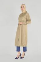 Tesettür giyim KAHVE ALVİNA BELİ BAĞCIKLI FERMUARLI TRENÇKOT 10191
