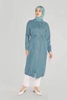 Hijab clothing BLUE TIE DETAIL ZIPPERED TRENCH COAT 10191  