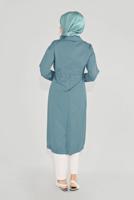 Hijab clothing BLUE TIE DETAIL ZIPPERED TRENCH COAT 10191  