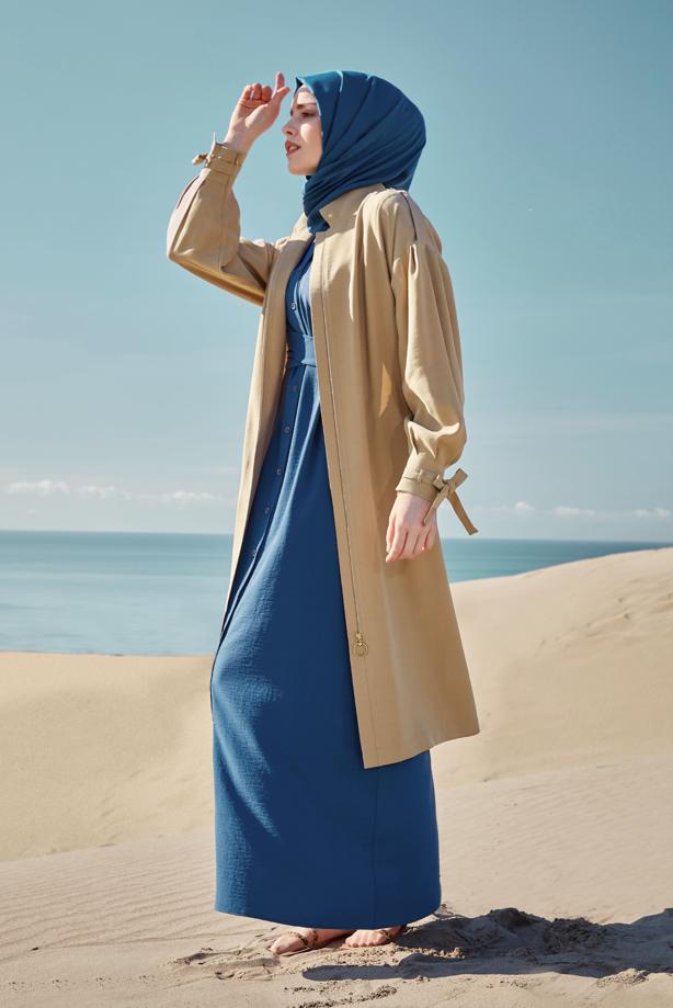 Vêtements hijab BRUN TRENCH-COAT À FERMETURE ÉCLAIR CEINTURE 10192 - TRENDTESETTÜR