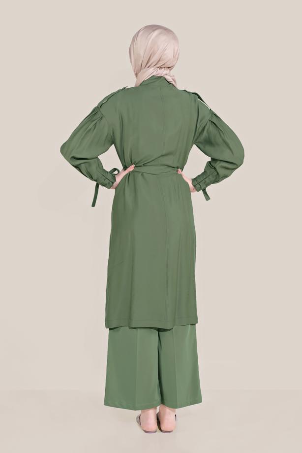 Vêtements hijab KAKI TRENCH-COAT À FERMETURE ÉCLAIR CEINTURE 10192 - TRENDTESETTÜR