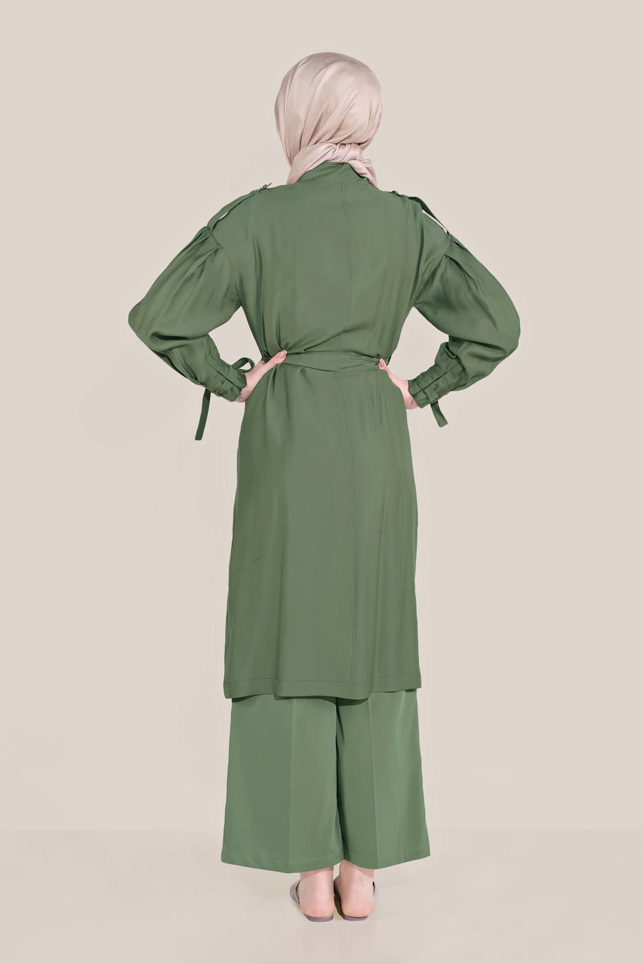 Hijab clothing KHAKI BELTED ZIPPERED TRENCH COAT 10192 