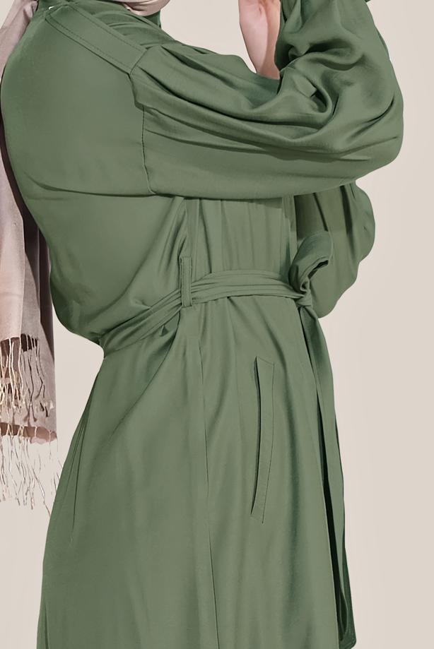 Vêtements hijab KAKI TRENCH-COAT À FERMETURE ÉCLAIR CEINTURE 10192 - TRENDTESETTÜR