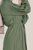 Tesettür giyim HAKİ ALVİNA KUŞAKLI FERMUARLI TRENÇKOT 10192