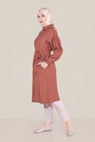 Hijab clothing BROWN BELTED ZIPPERED TRENCH COAT 10192 