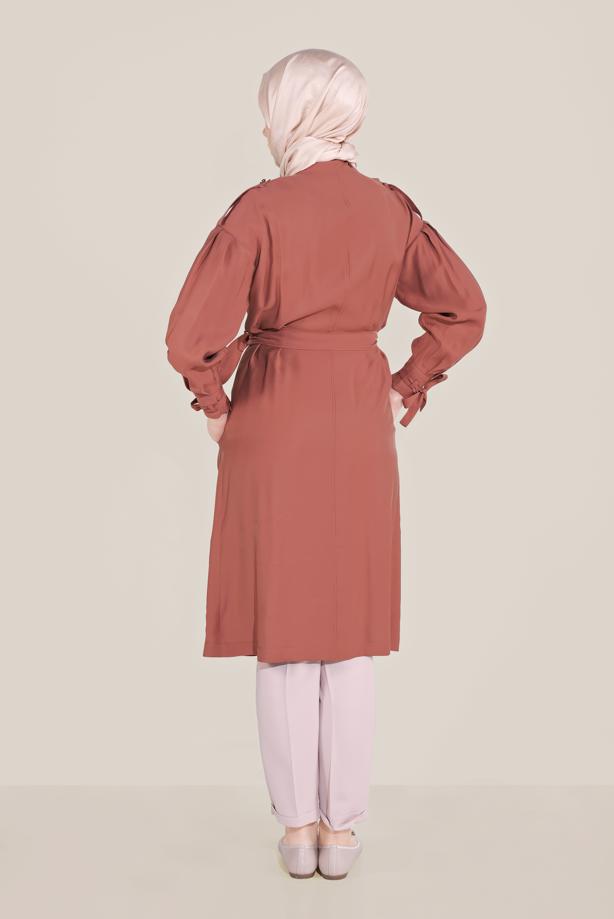 Vêtements hijab BRUN TRENCH-COAT À FERMETURE ÉCLAIR CEINTURE 10192 - TRENDTESETTÜR