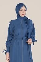 Tesettür giyim LACİVERT ALVİNA KUŞAKLI FERMUARLI TRENÇKOT 10192