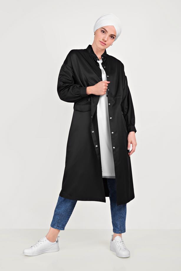 Vêtements hijab NOIR TRENCH COAT JUMPLE MANCHES BALLON PRINTEMPS TRENCH 10193 - TRENDTESETTÜR