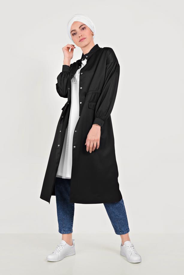 Vêtements hijab NOIR TRENCH COAT JUMPLE MANCHES BALLON PRINTEMPS TRENCH 10193 - TRENDTESETTÜR