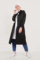 Tesettür giyim SİYAH ALVİNA HAKİM YAKA BALON KOL ÇITÇITLI TRENÇKOT 10193
