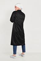 Hijab clothing BLACK MANDARIN COLLAR BALLOON SLEEVE TRENCH COAT WITH SNAPS 10193  