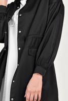 Hijab clothing BLACK MANDARIN COLLAR BALLOON SLEEVE TRENCH COAT WITH SNAPS 10193  